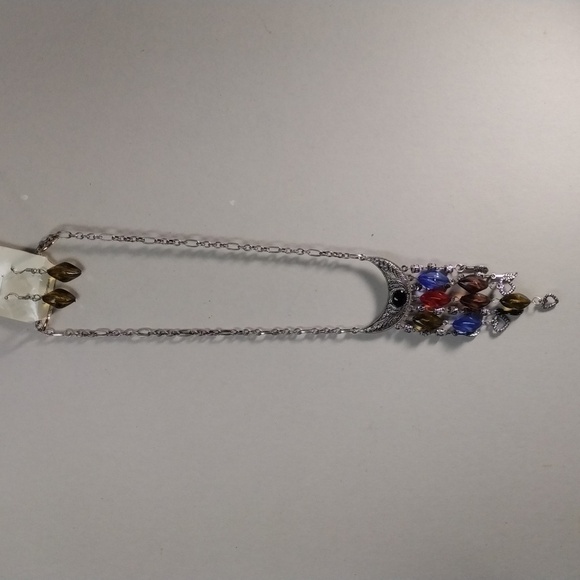 Women's Silver tone Design Colorful Drop beaded Necklace with Matching Earrings - Picture 9 of 10